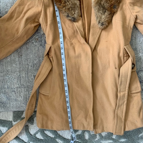 Vintage Wool Coat Fur Collar Belted Jacket Fur Collar Size S - Picture 13 of 13
